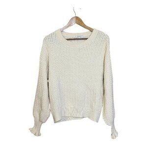 Madewell Sweater Women's S Cream Balloon Sleeve Knit Ivory Wool Blend Dainty